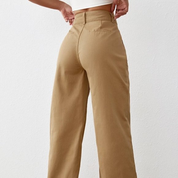 Brown Preppy Womens Solid High Waist Wide Leg Jeans - Picture 3 of 5